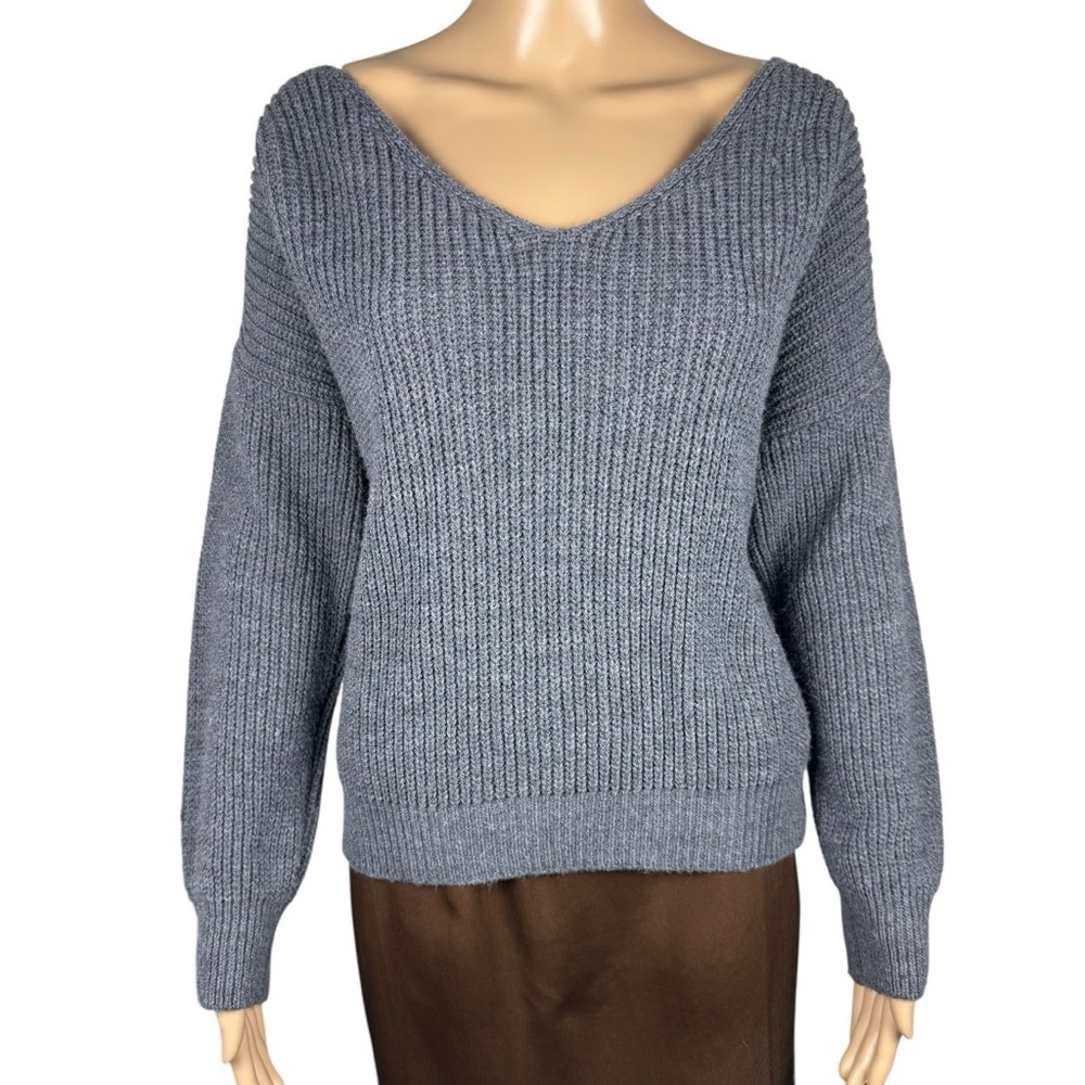 Don't Ask Why Grey Twist Back V-Neck Sweater Made In Italy One Size